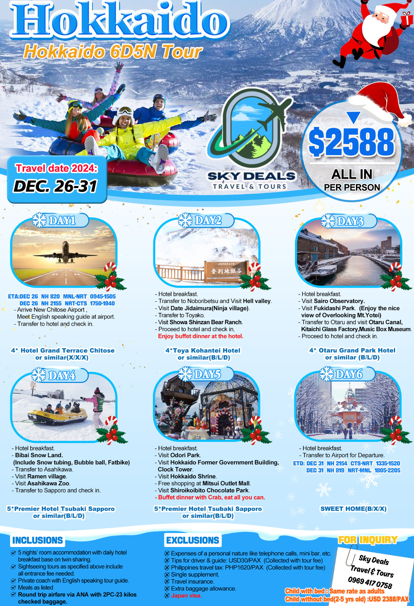 Hokkaido 6 Days And 5 Nights Package All-in December 2024