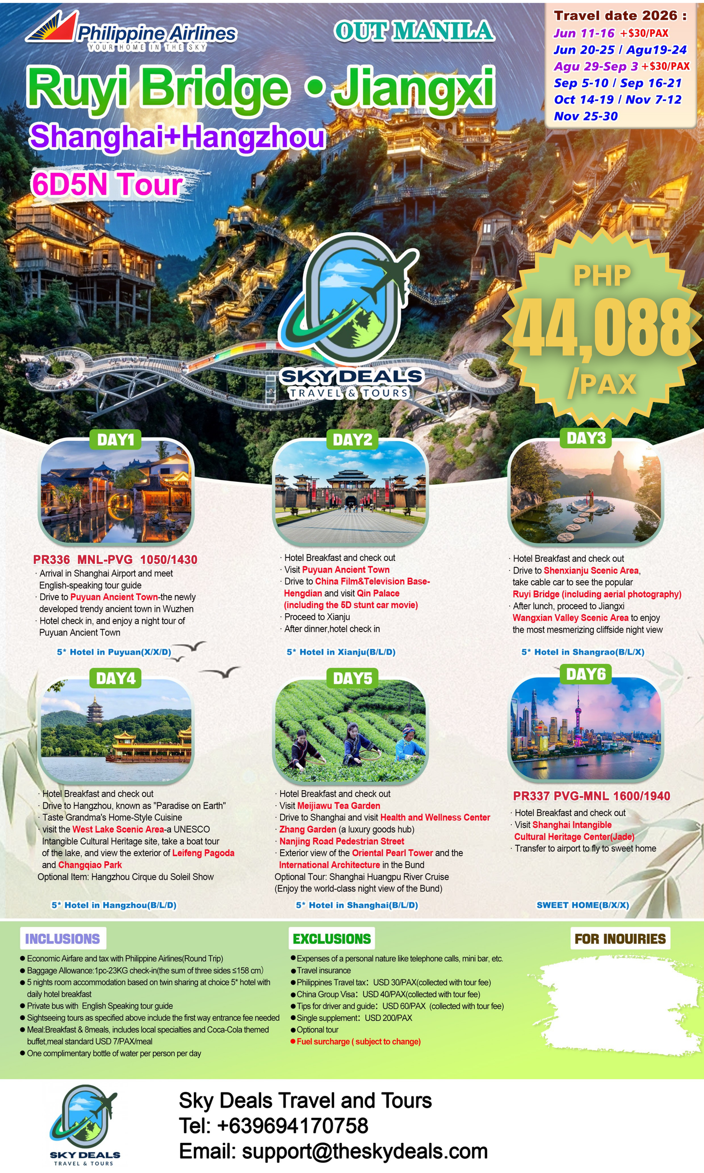 6 Days 5 Nights RUYI BRIDGE • JIANGXI • SHANGHAI • HANGZHOU Tour | JUNE to NOVEMBER 2026