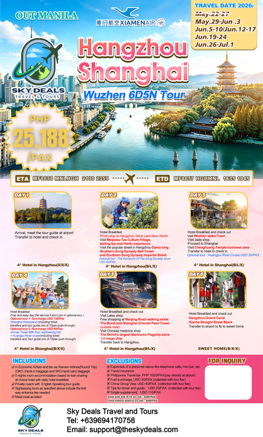 6 Days 5 Nights Shanghai - Hangzhou - Wuzhen Tour | JUNE 2026