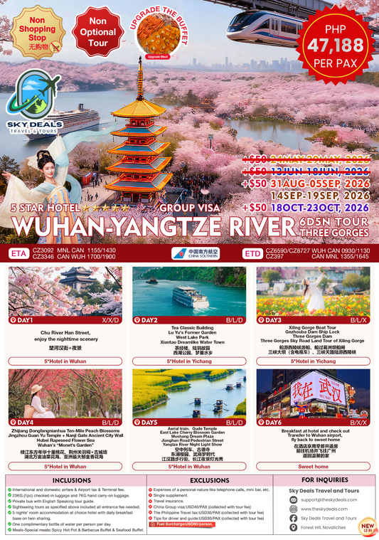 6 Days 5 Nights WUHAN – YANGTZE RIVER – THREE GORGES TOUR | AUGUST to OCTOBER 2026