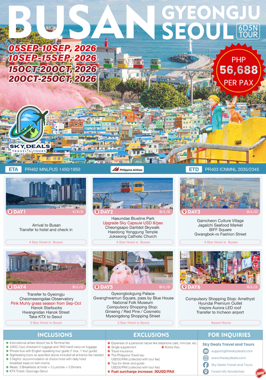 6 Days 5 Nights | Busan - Seoul - Gyeongju | SEPTEMBER to OCTOBER 2026