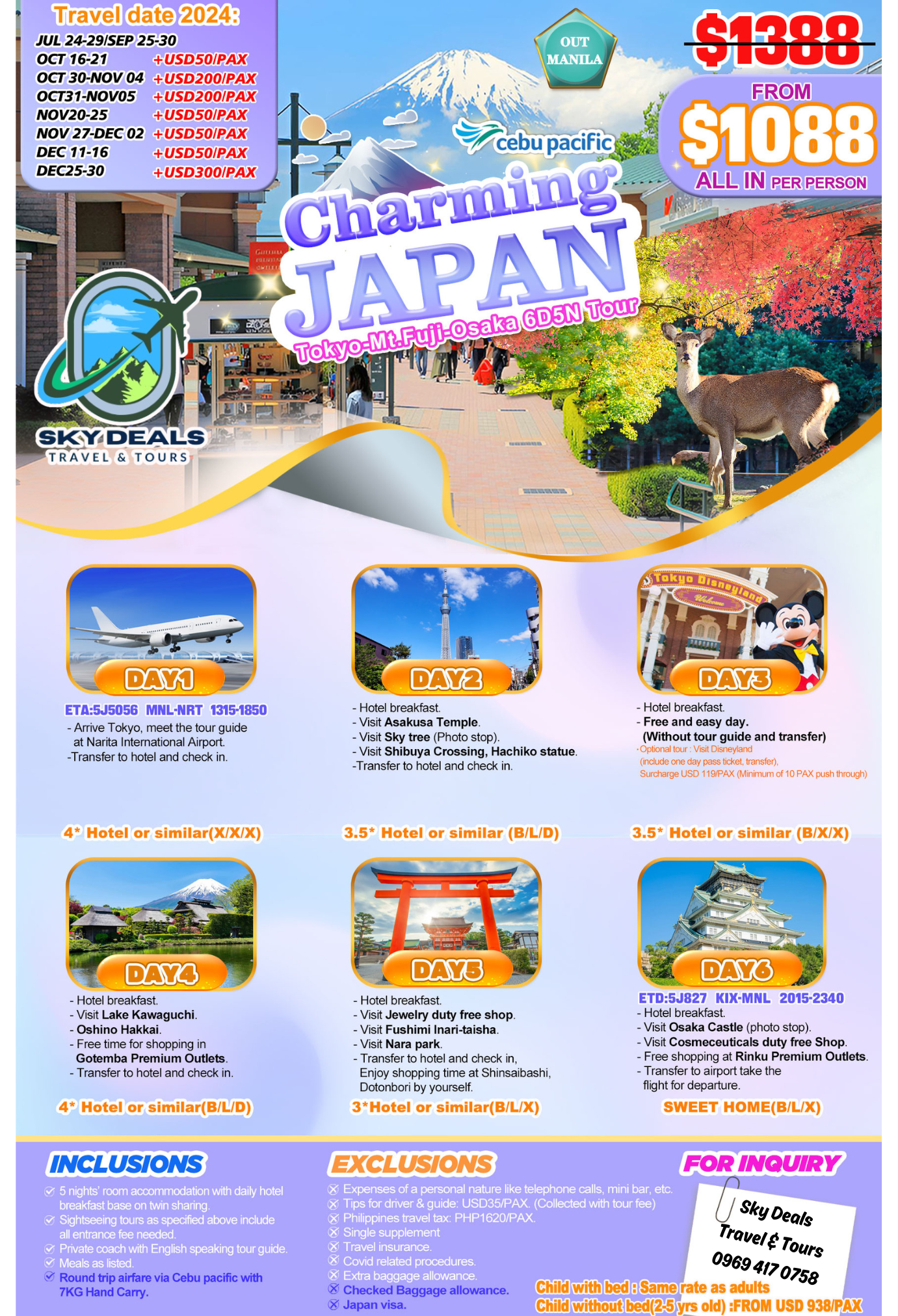 Japan 6 Days And 5 Nights Package All-in July to December 2024