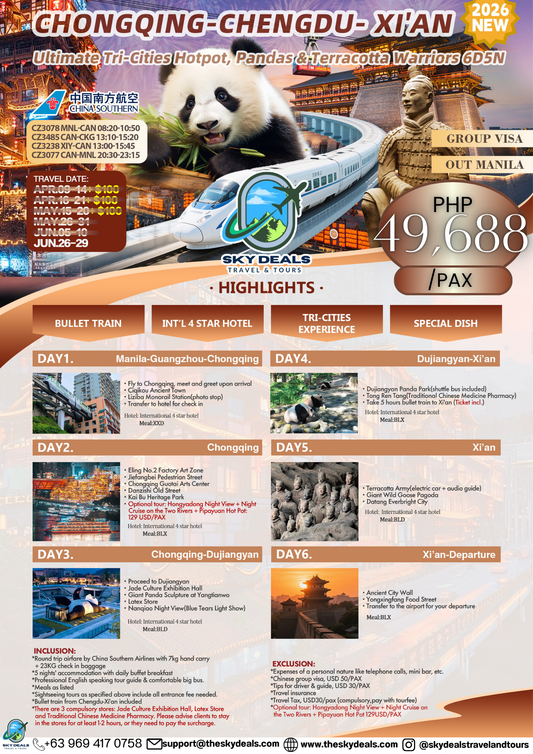 6 Days 5 Nights CHONGQING-CHENGDU-XI'AN | JUNE 2026