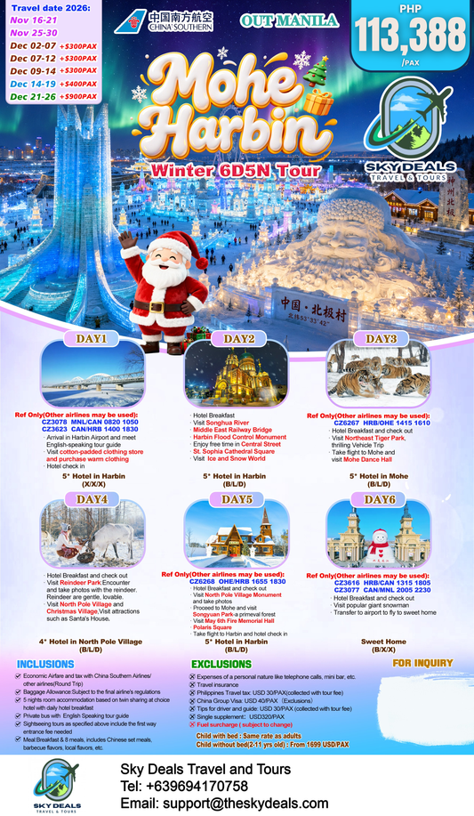 6 Days 5 Nights Mohe Harbin Winter | NOVEMBER to DECEMBER 2026