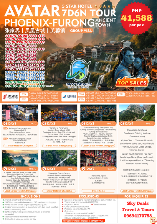 7 Days 6 Nights Avatar-Phoenix-Furong | JUNE to NOVEMBER 2026