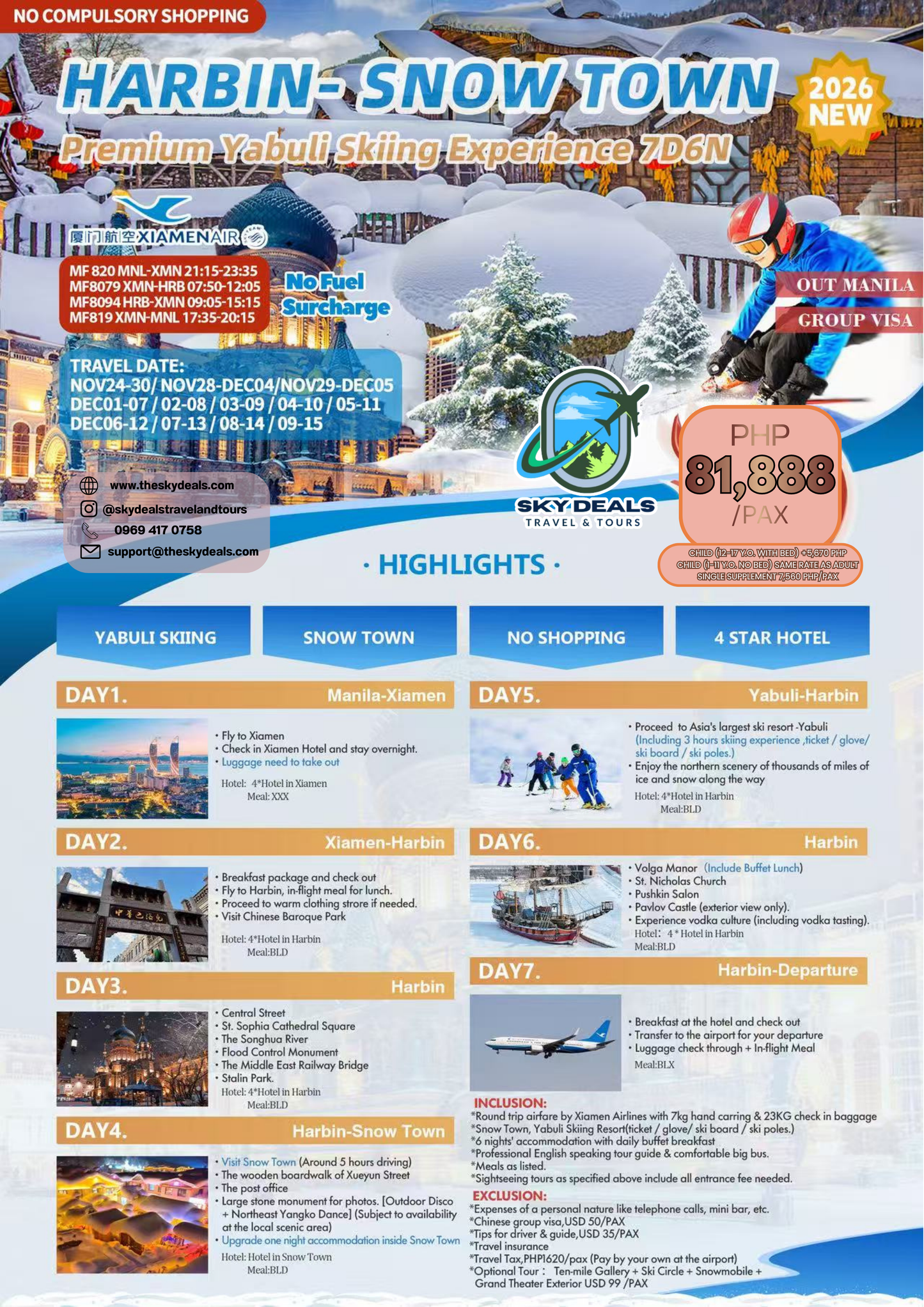 7 Days 6 Nights Harbin Snow Town | Premium Yabuli Skiing Experience | NOVEMBER to DECEMBER 2026