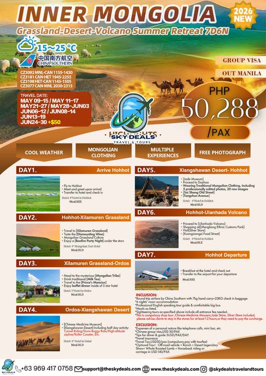 7 Days 6 Nights Inner Mongolia | MAY to JUNE 2026