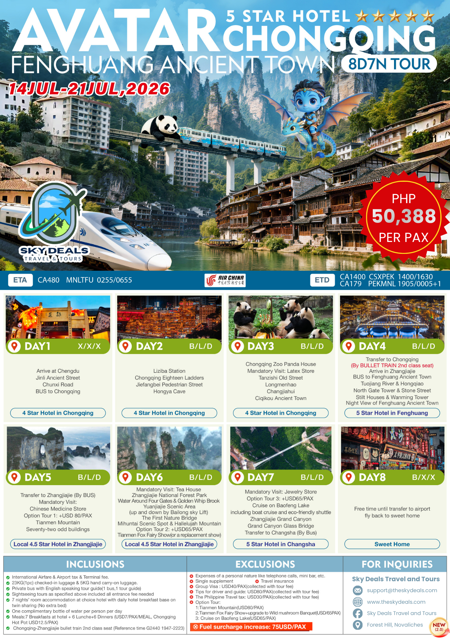 8 Days 7 Nights AVATAR CHONGQING + FENGHUANG ANCIENT TOWN | JULY 2026