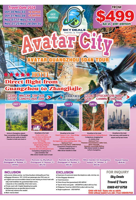 AVATAR GUANGZHOU 5 Days 4 Nights Package ALL-IN