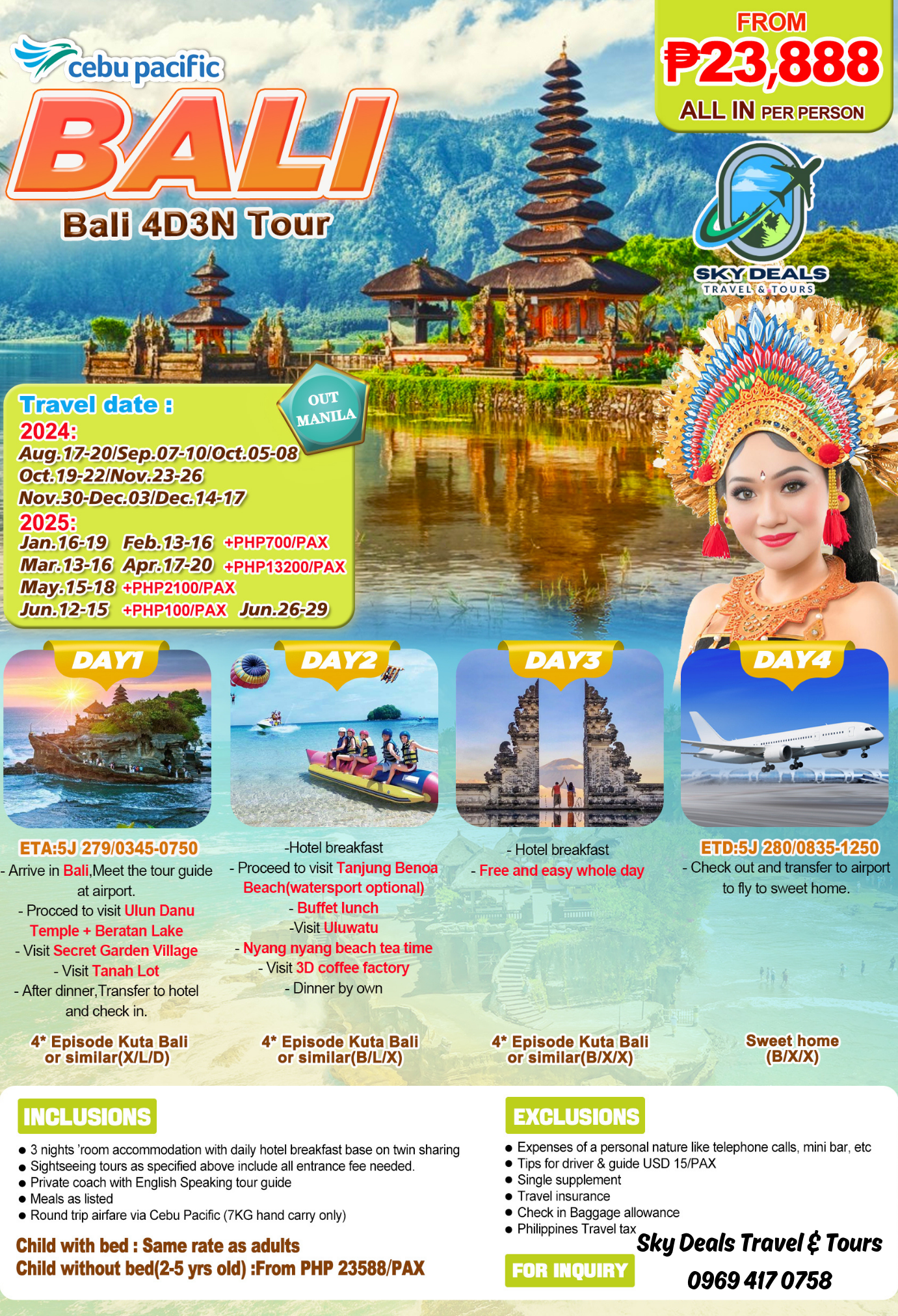 Bali Indonesia 4 Days 3 Nights Package All-In