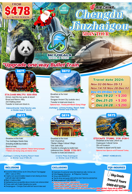 Chengdu Jiuzhaigou 5 Days 4 Nights Package All-In