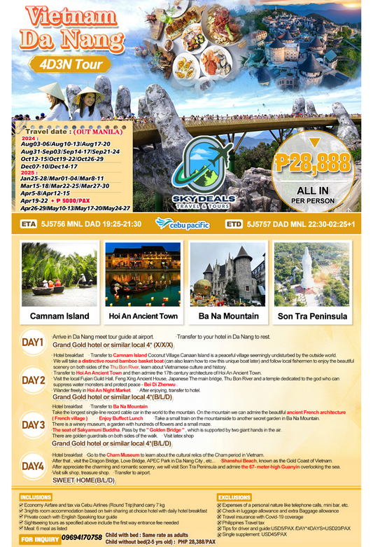 Da Nang Vietnam 4 Days 3 Nights Package All-In January to May 2025