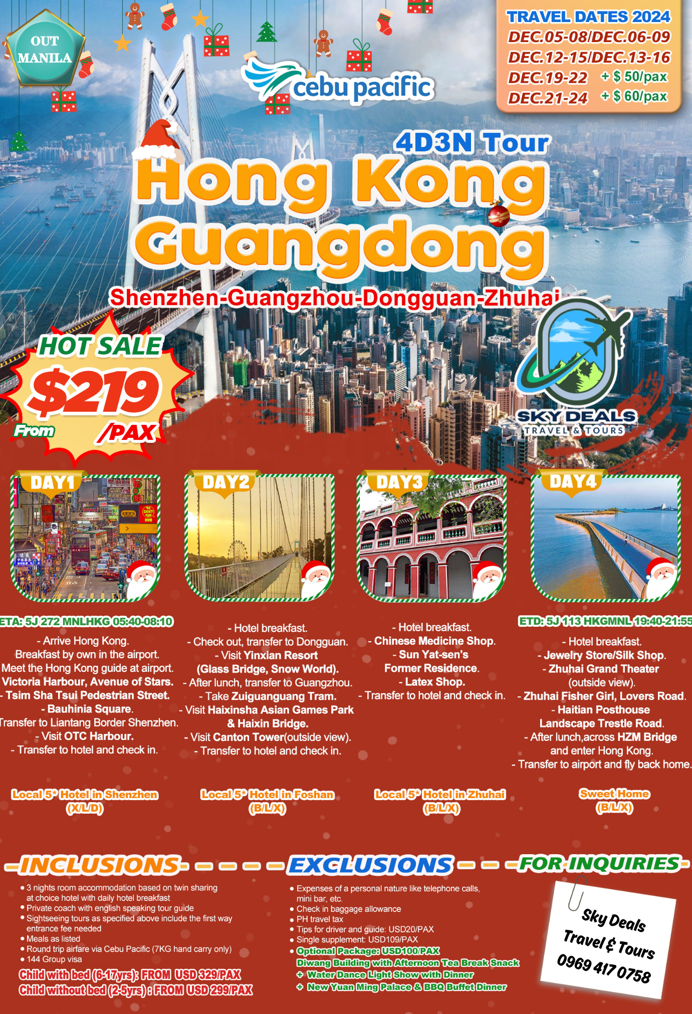 Hong Kong Guangdong 4 Days 3 Nights Package All-In December 2024