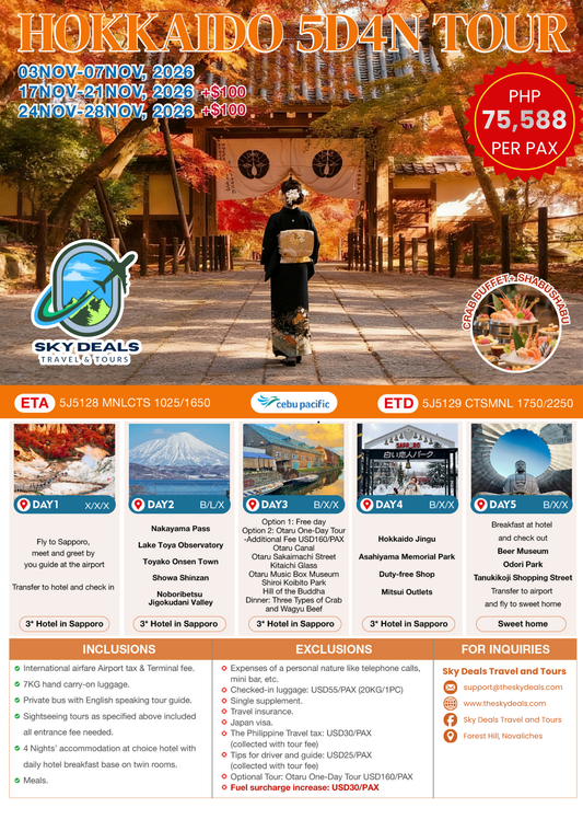 5 DAYS 4 NIGHTS HOKKAIDO TOUR | NOVEMBER 2026