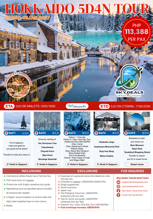 5 DAYS 4 NIGHTS HOKKAIDO TOUR | DECEMBER 2026-JANUARY 2027