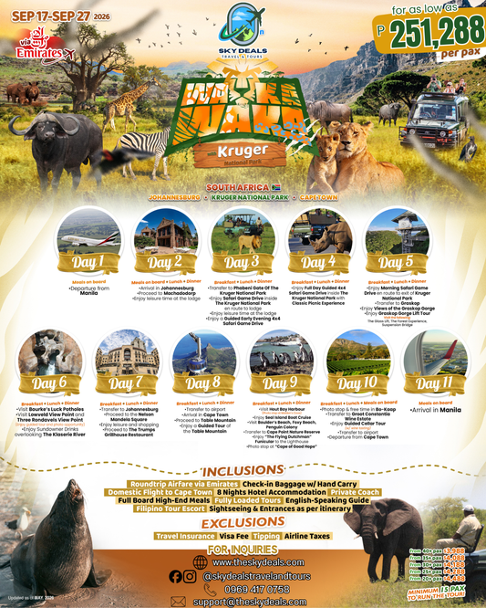 11 Days 10 Nights South Africa Adventure | Kruger | SEPTEMBER 2026