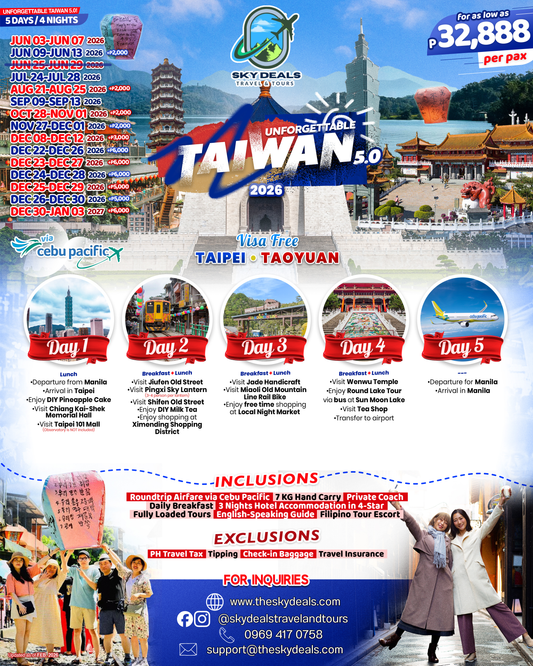 5 Days 4 Nights Unforgettable Taiwan 5.0 | JUNE to DECEMBER 2026