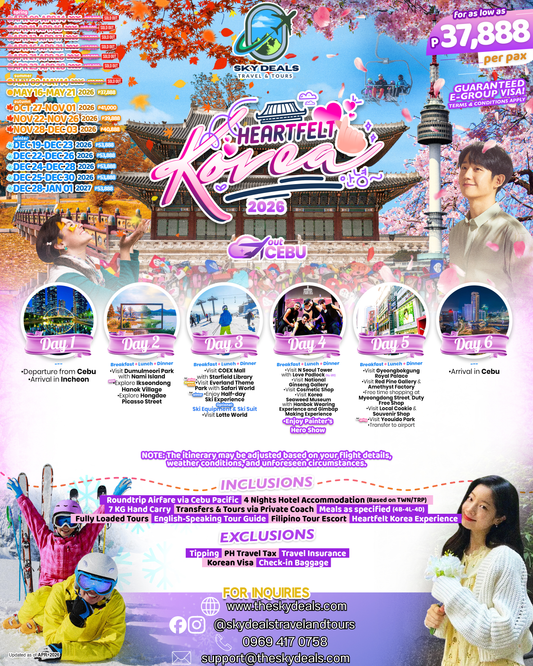 6 Days 5 Nights  Heartfelt Korea | Out Cebu | OCTOBER to DECEMBER 2026