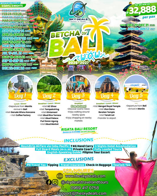 5 Days 4 Nights Betcha by Bali Wow |  JUNE 2026 to JANUARY 2027