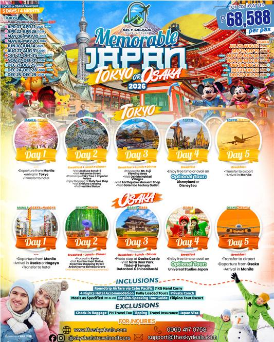 5 Days 4 Nights Memorable Japan | Tokyo or Osaka | JUNE to DECEMBER 2026