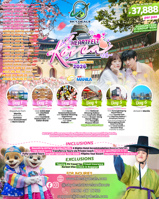 6 Days 5 Night Heartfelt Korea | Spring & Summer | Out Manila | JUNE to AUGUST 2026