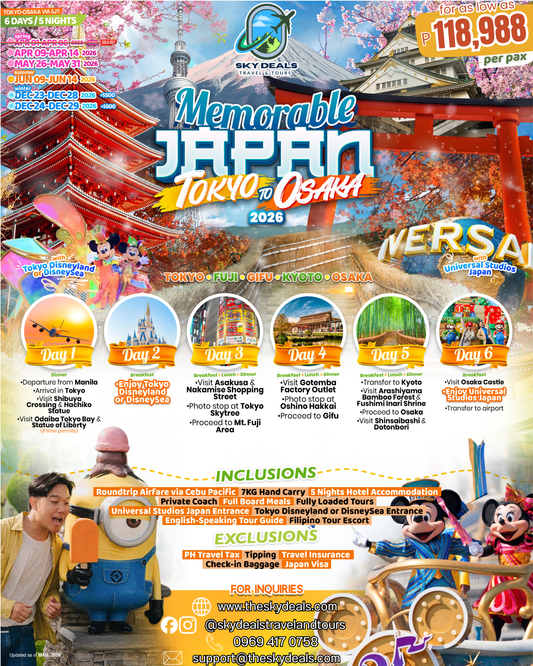6 Days 5 Nights Tokyo to Osaka Tour | JUNE to DECEMBER 2026