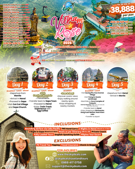 5 Days 4 Nights Vietnam Rose 3.0 Tour | Hanoi • Sapa • Incense Village • Ninh Binh • Trang An | JUNE 2026 to JANUARY 2027