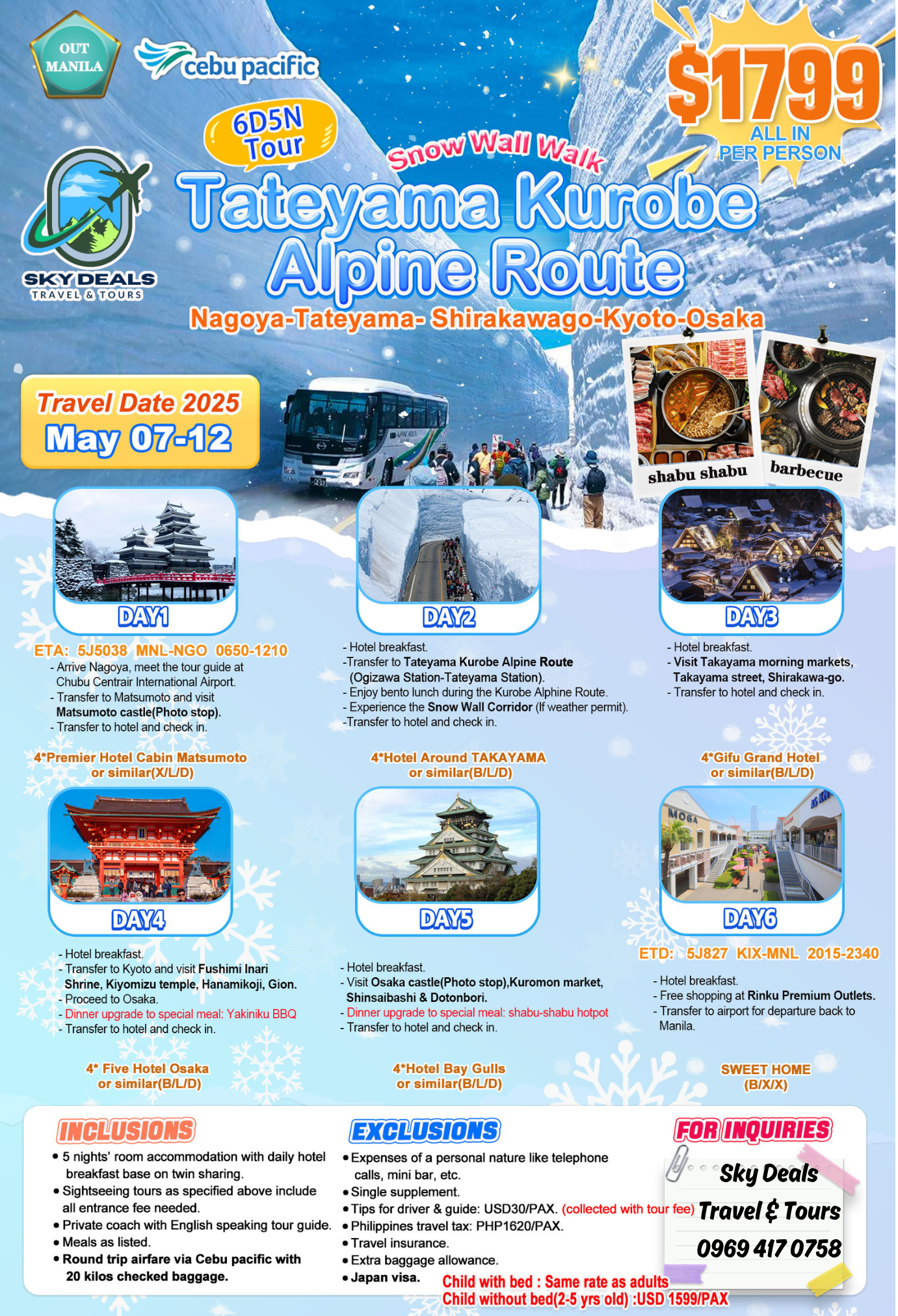 Tateyama Kurobe Alpine Route 6 Days 5 Nights Package All-In