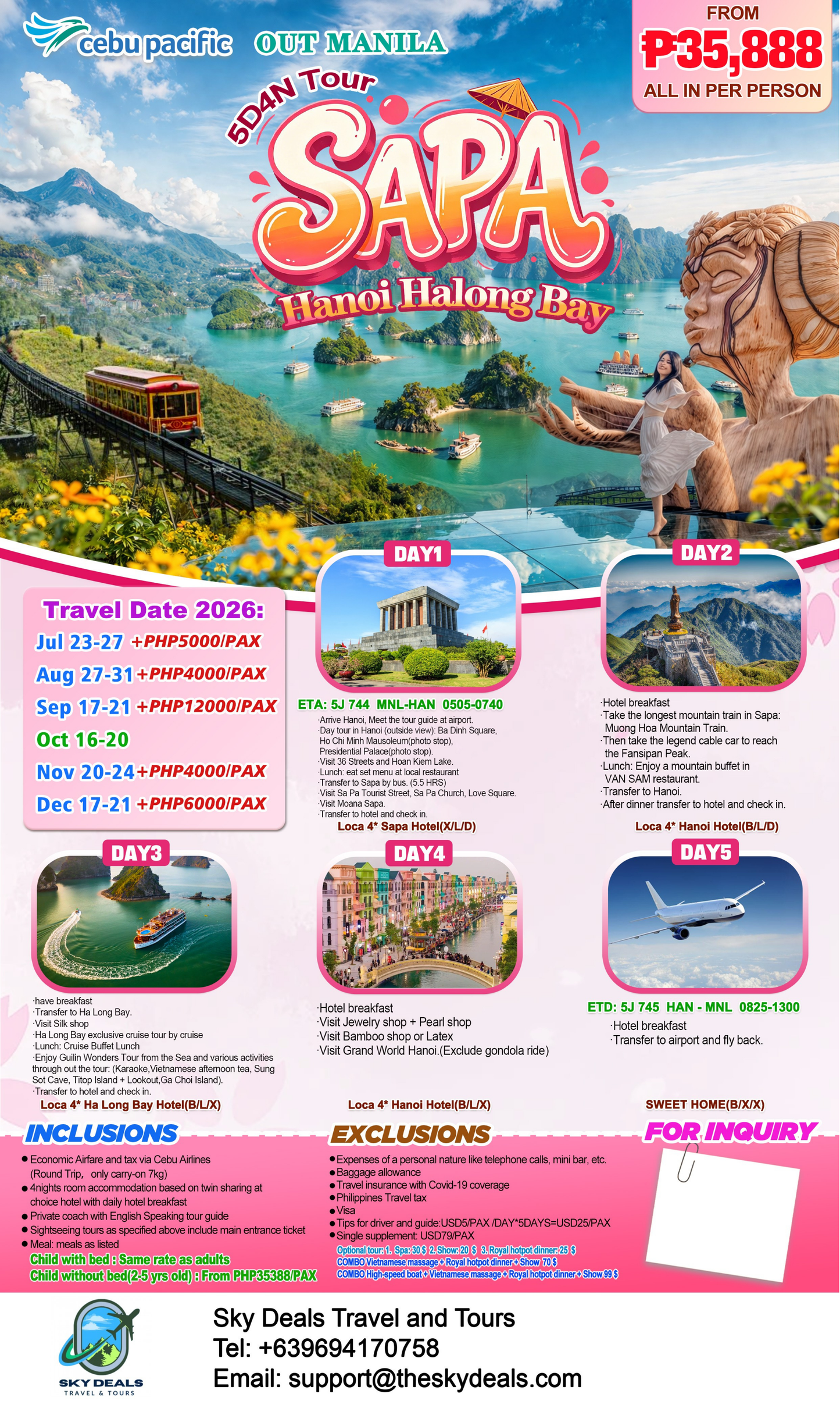 5 Days 4 Nights Sapa - Hanoi - Ha Long Bay | JULY to DECEMBER 2026