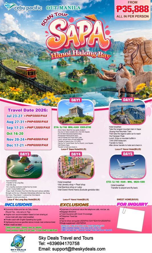 5 Days 4 Nights Sapa - Hanoi - Ha Long Bay | JULY to DECEMBER 2026