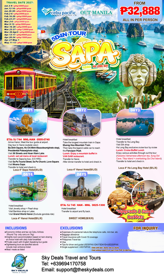 5 Days 4 Nights Sapa - Hanoi - Ha Long Bay | JANUARY to MAY 2027