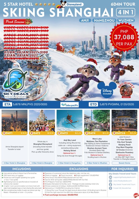 6 DAYS 4 NIGHTS SKIING SHANGHAI TOUR | JANUARY 2027