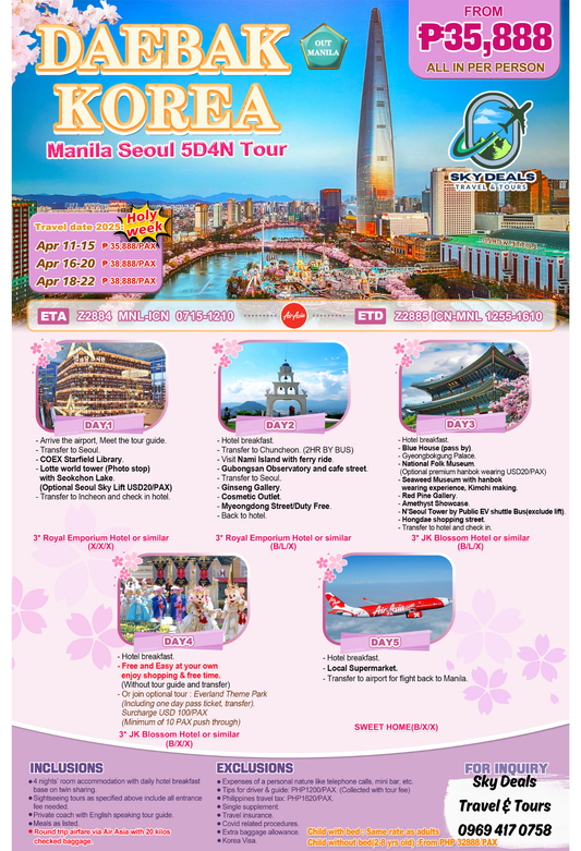 Seoul 5 Days 4 Nights Package All-In April 2025