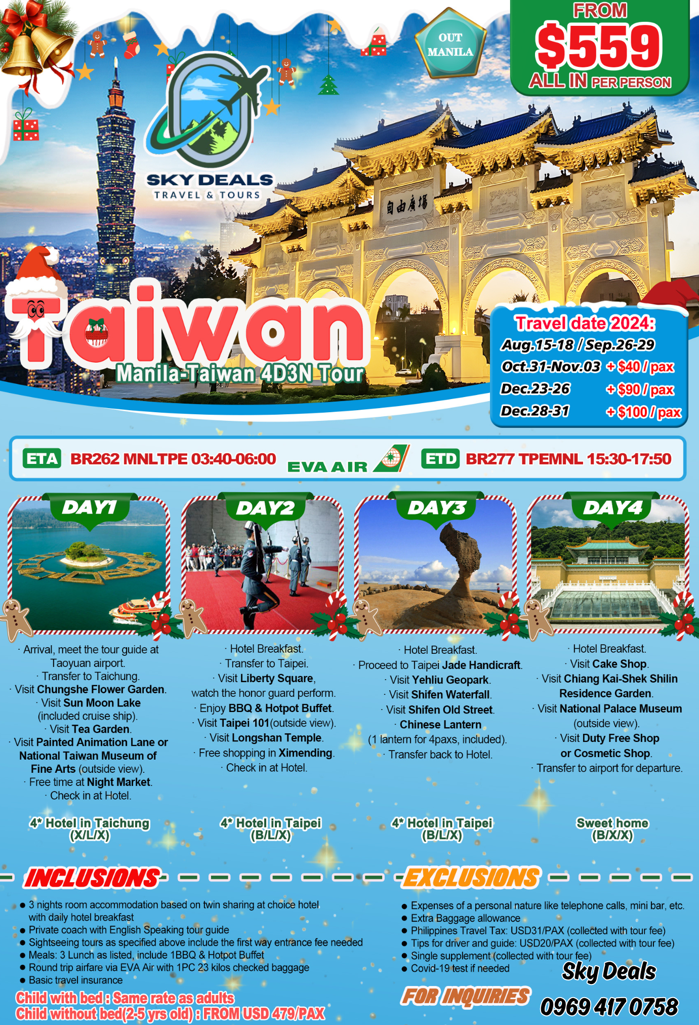 Taiwan 4 Days 3 Nights Package All-In August to December 2024