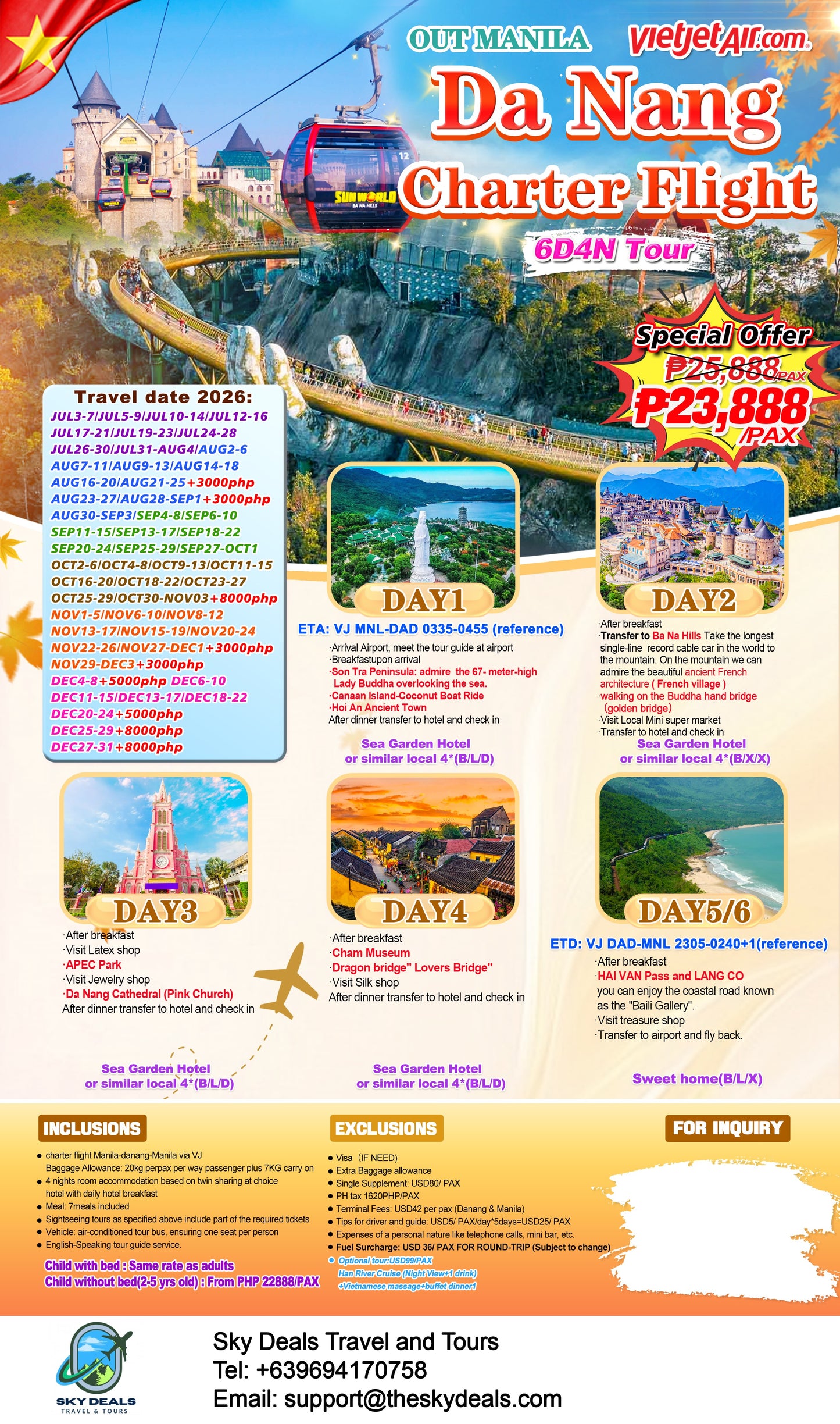 6 Days 4 Nights Da Nang Charter Flight JULY to DECEMBER 2026