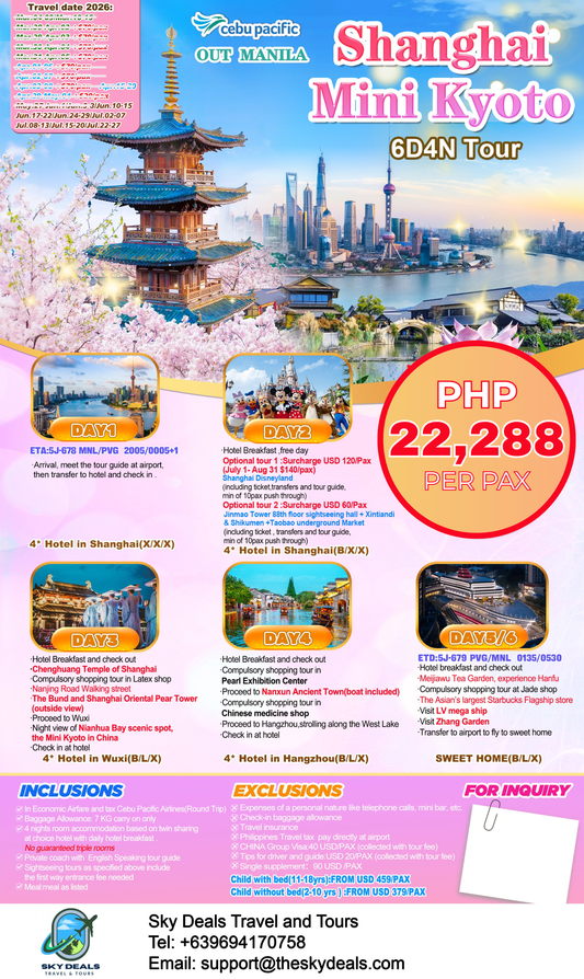 6 Days 5 Nights Shanghai Mini-Kyoto | JUNE to JULY 2026