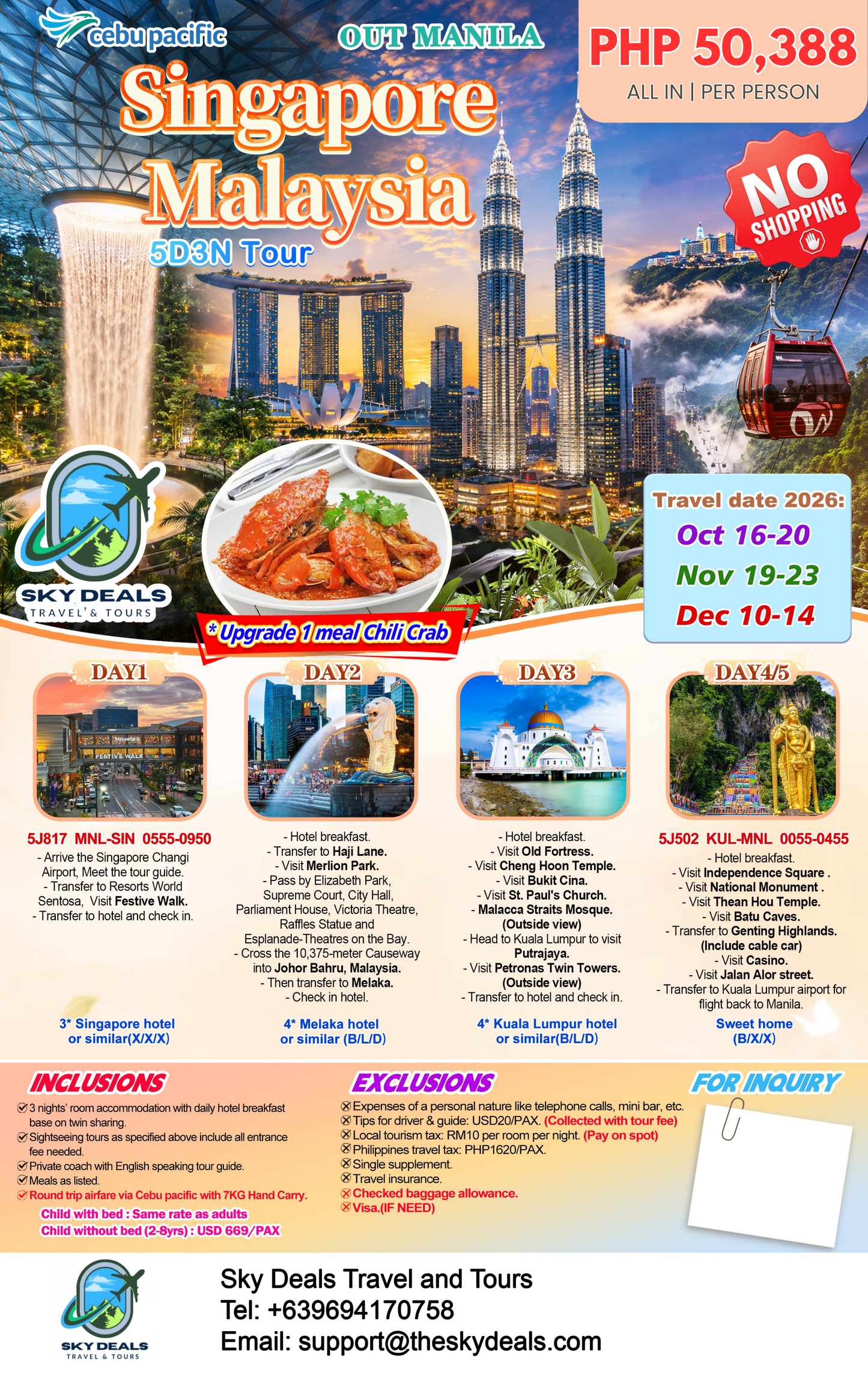 5 Days 3 Nights Singapore-Malaysia Tour | OCTOBER to DECEMBER 2026