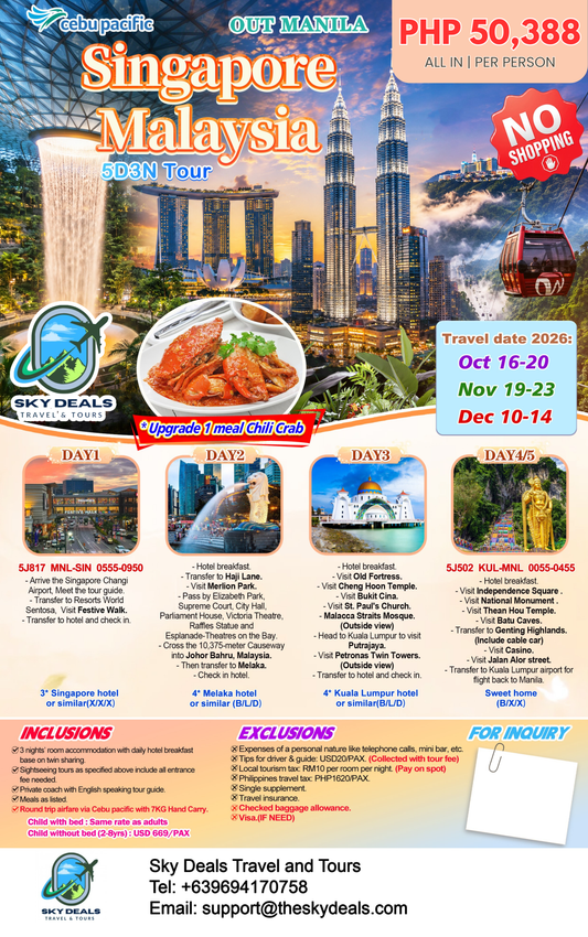 5 Days 3 Nights Singapore-Malaysia Tour | OCTOBER to DECEMBER 2026