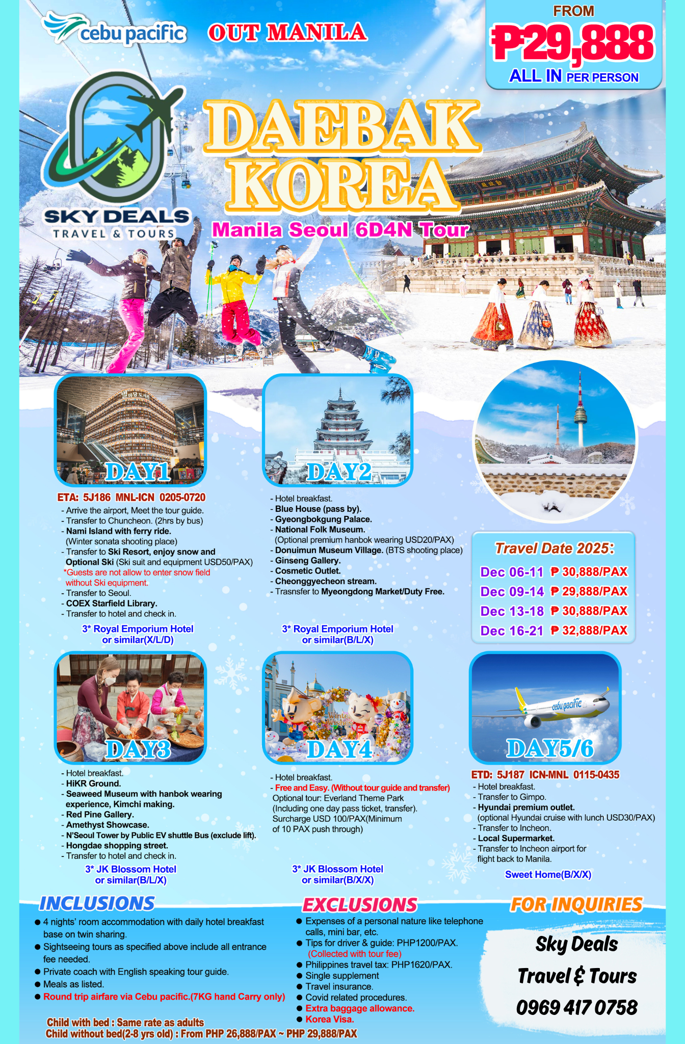 6 Days and 4 Nights Korea All-in Package December 2025