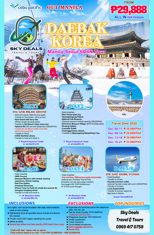6 Days and 4 Nights Korea All-in Package December 2025