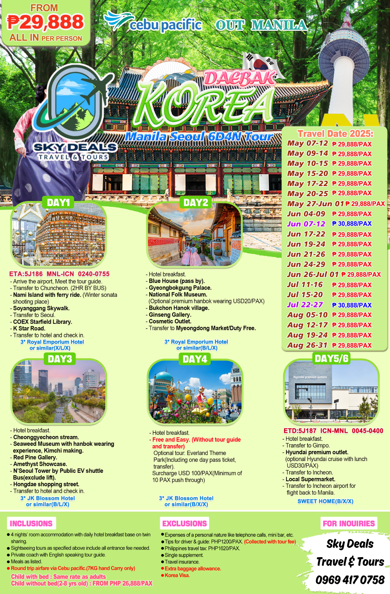 6 Days and 4 Nights Korea All-in Package May to August 2025